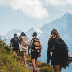 Leader with hiking group
